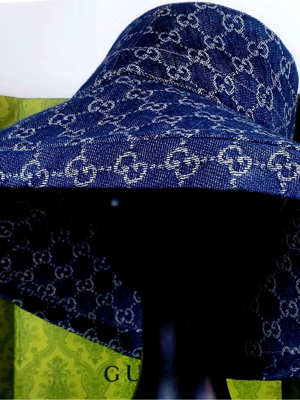Denim Monogram Large Brim Bucket Hat Jacquard Navy Blue Canvas Sun Beach - Picture 13 of 13